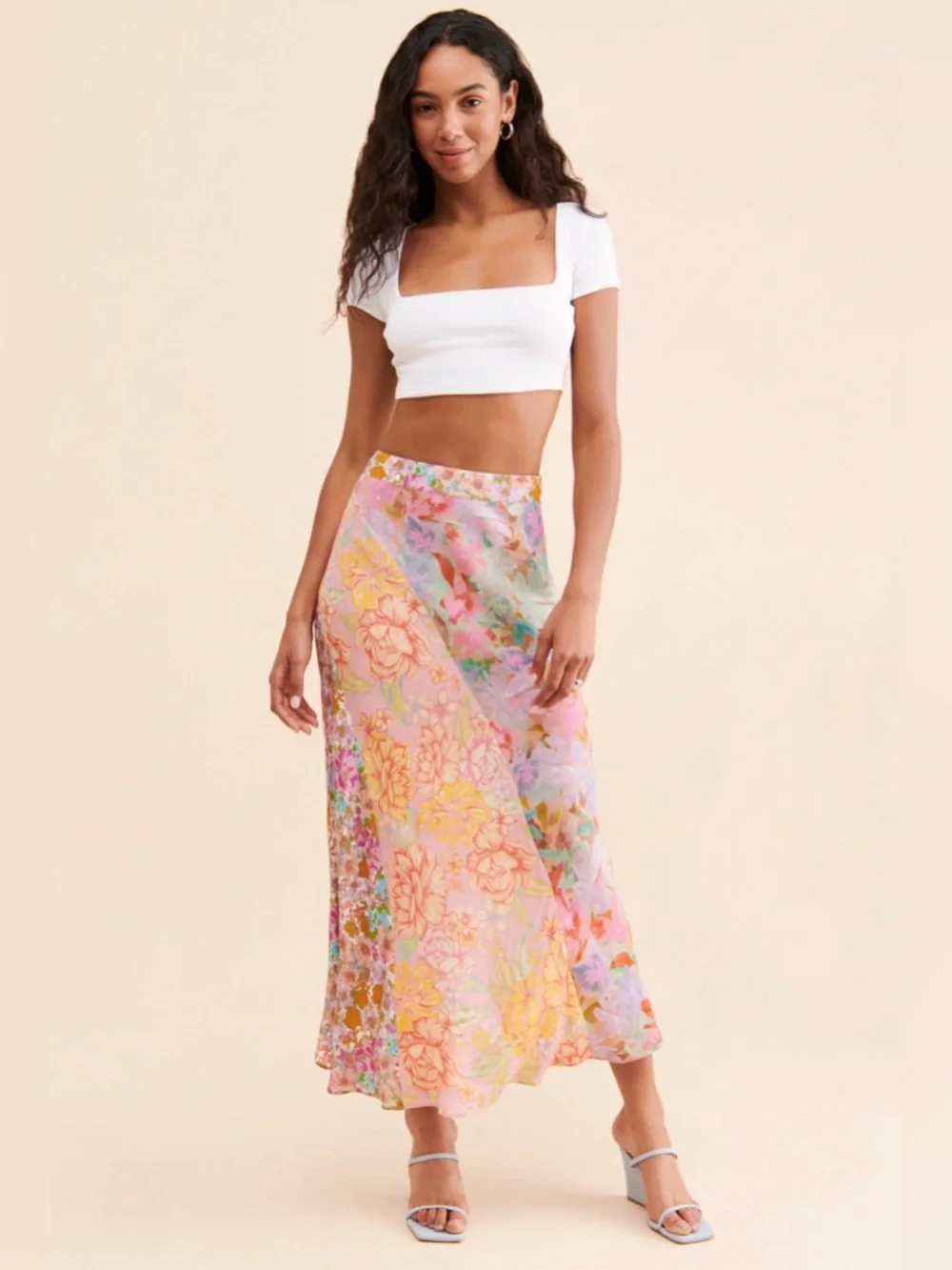 Kachel by Anthropologie Mixed Print Slip Skirt Floral Patchwork Spring Size 6 - Picture 4 of 7